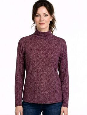 L.L. Bean Plum Abstract Long Sleeve Turtleneck Top  Size L P